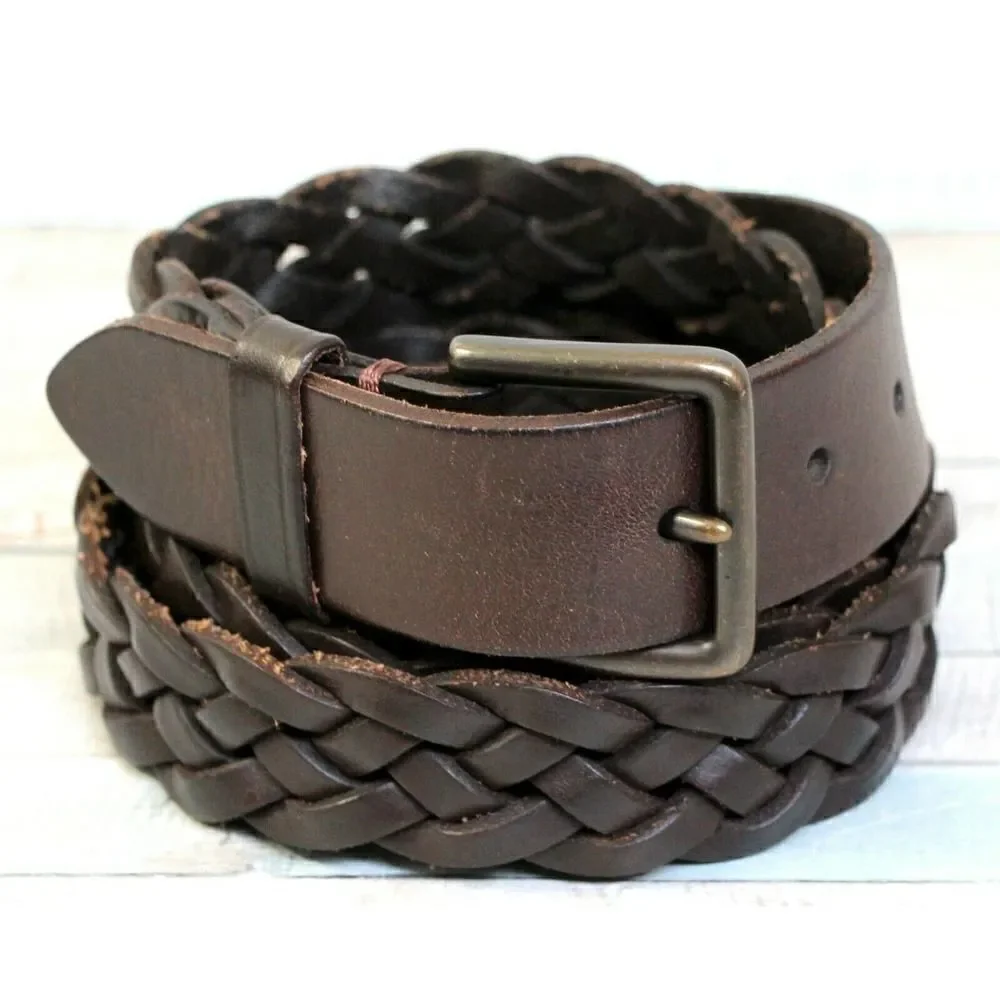 CLASSIC BRAIDED BROWN GENUINE LEATHER 1.25